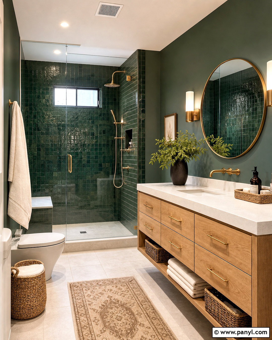 Dark Green Bathroom With Zellige Tile - 20 dark green bathroom ideas