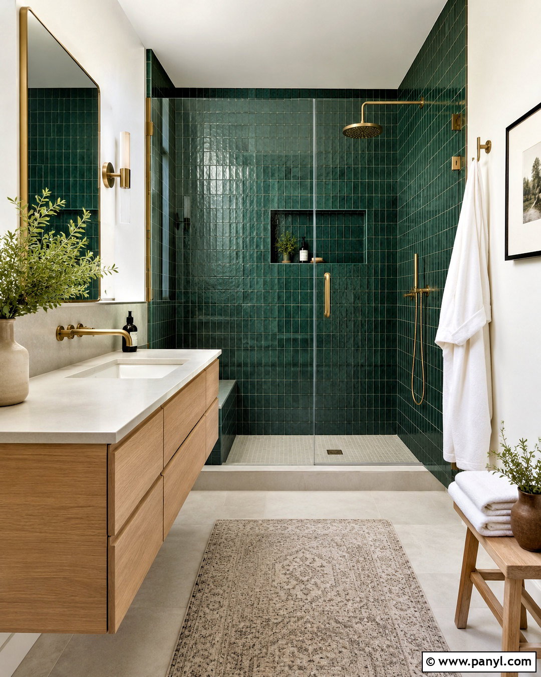Dark Green Bathroom With Zellige Tile - 20 dark green bathroom decor ideas