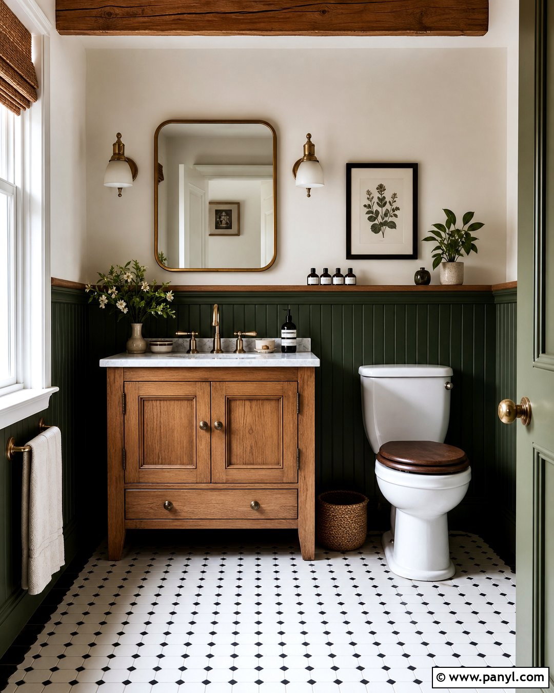 Dark Green Beadboard Bathroom Accent Wall - 35 Green Accent Wall Bathroom Ideas