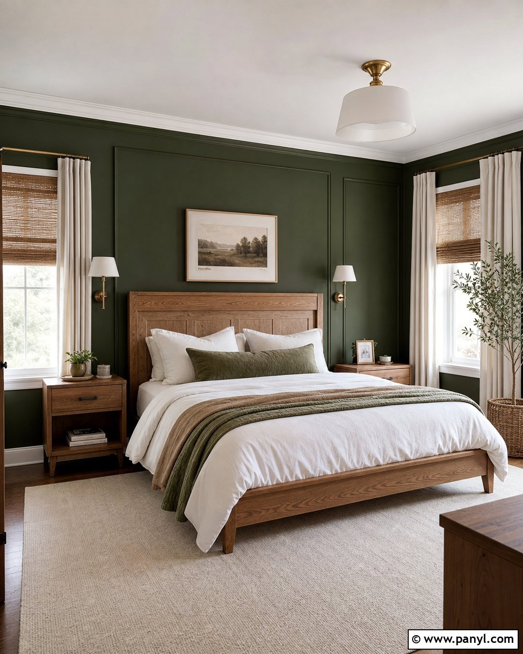 Dark Green Bedroom Walls With Natural Wood - 35 Dark Green Painted Walls
