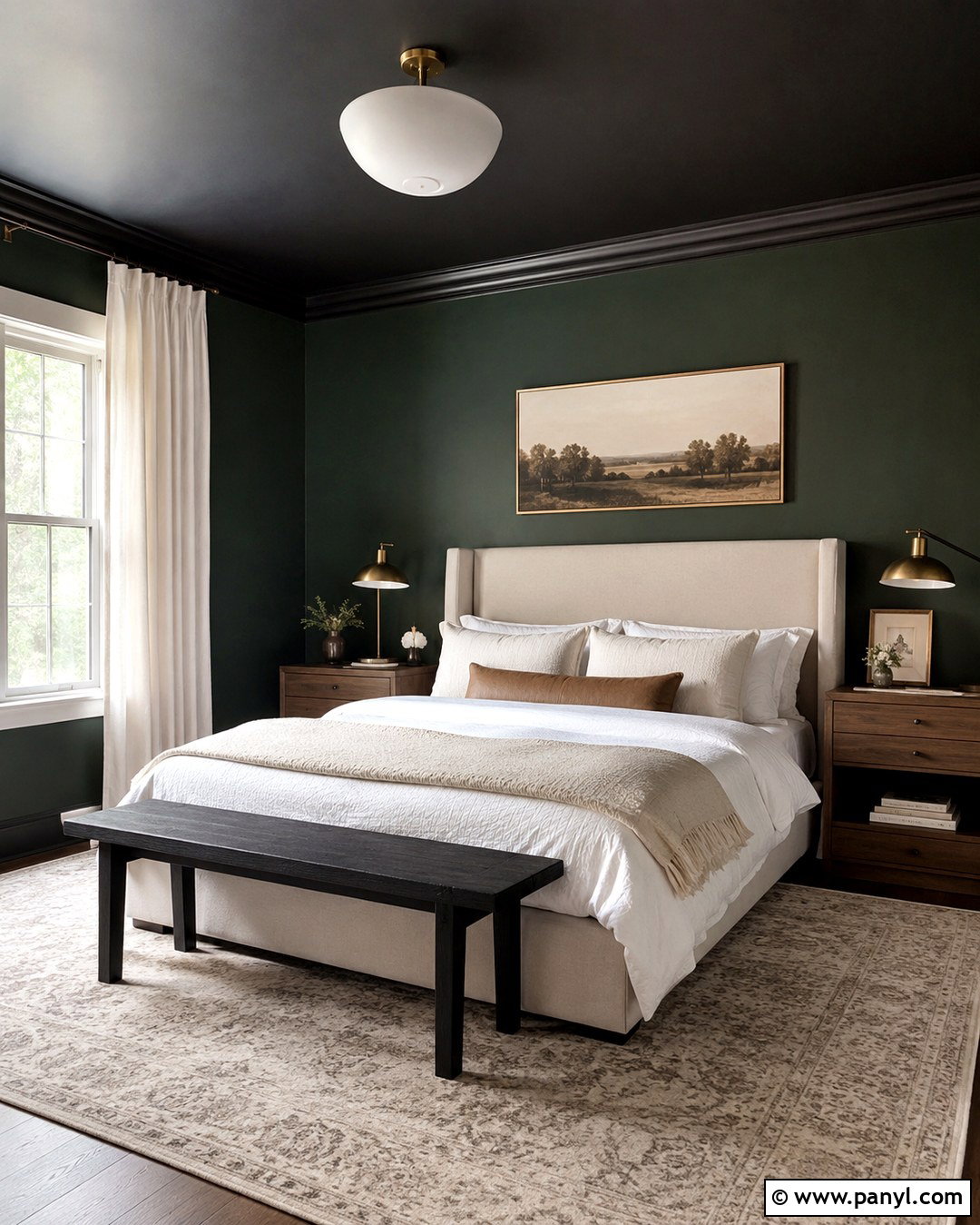 Dark Green Bedroom With Black Ceiling - 20 Green And Black Painted Room Ideas
