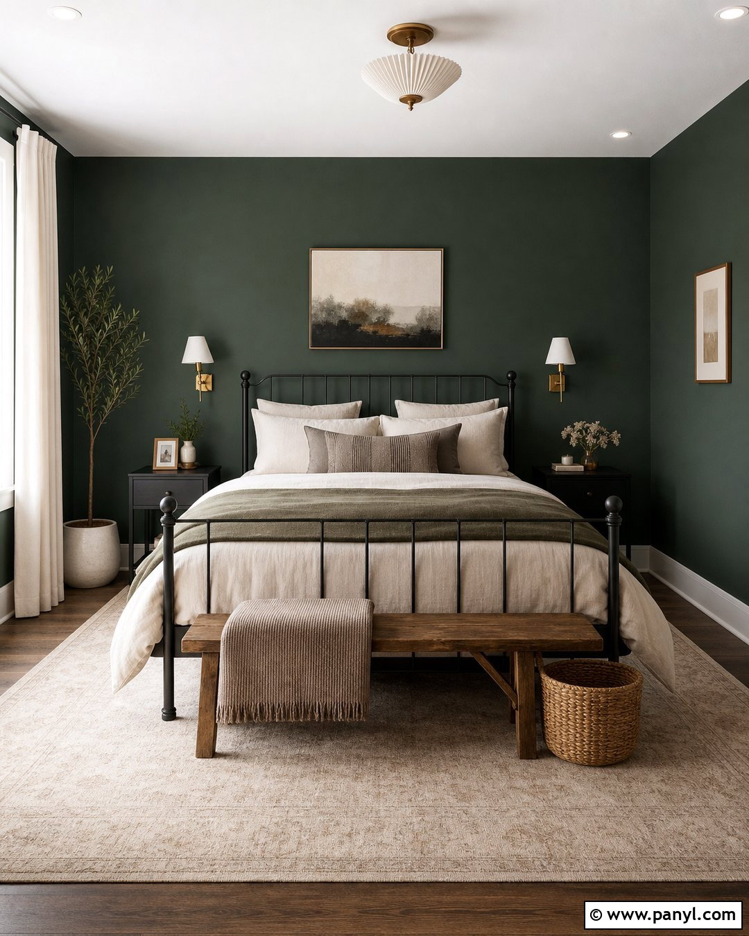 Dark Green Bedroom With Black Furniture - 45 dark green walls