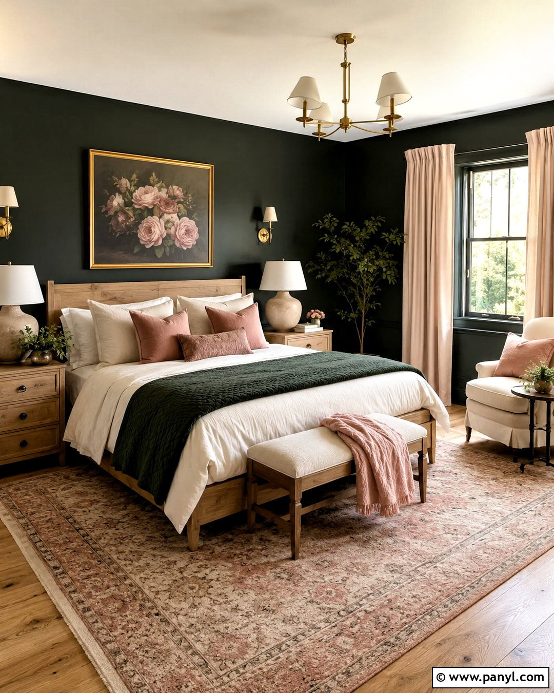 Dark Green Bedroom With Blush Pink - 20 dark green moody bedroom ideas