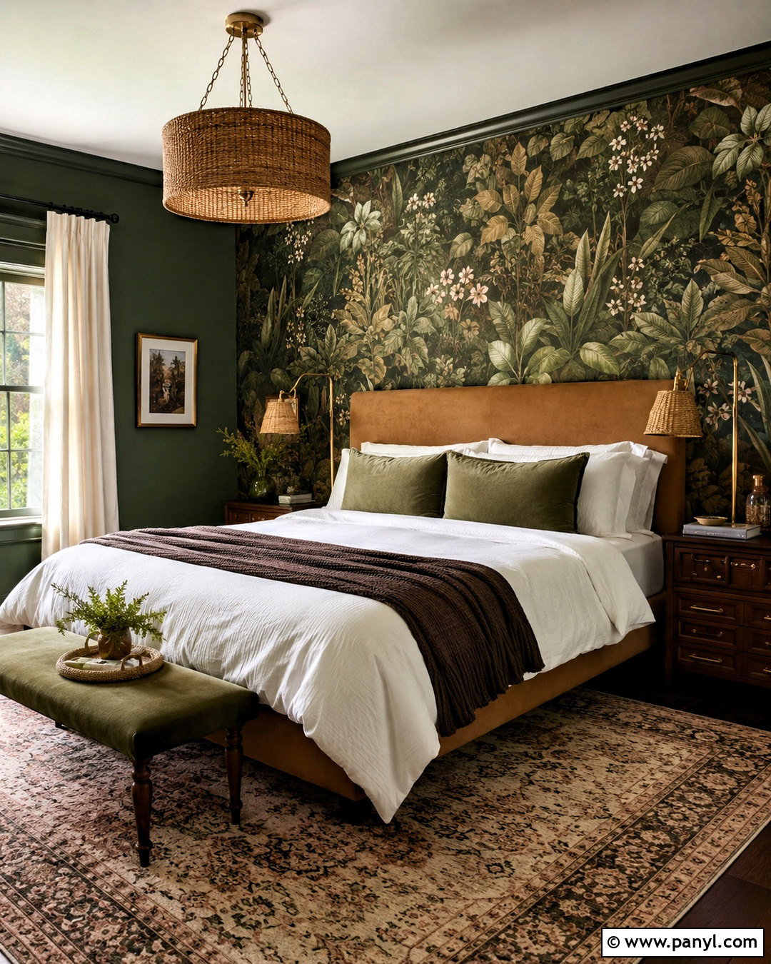 Dark Green Bedroom With Botanical Wallpaper - 20 dark green moody bedroom ideas