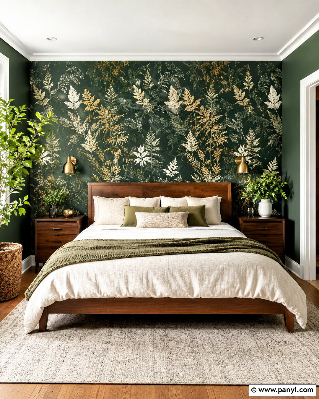 Dark Green Bedroom With Botanical Wallpaper - 20 dark green bedroom aesthetic ideas