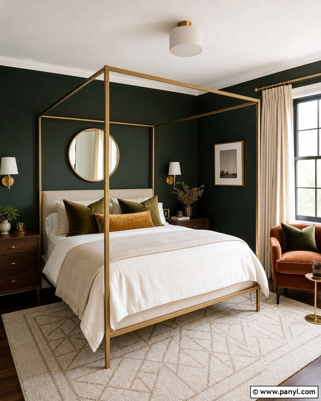 Dark Green Bedroom With Brass Accents - 45 dark green walls
