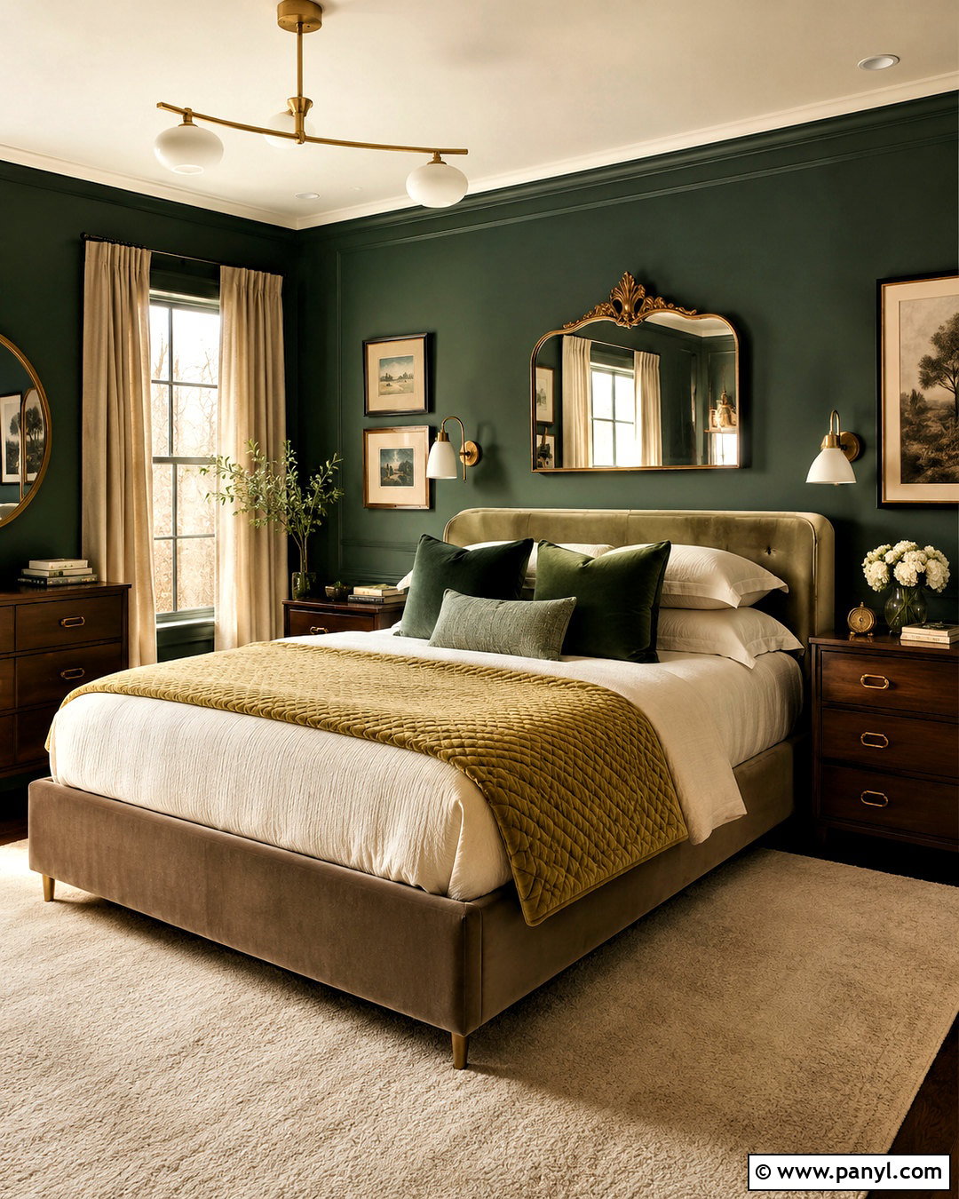 Dark Green Bedroom With Brass Details - 20 dark green moody bedroom ideas