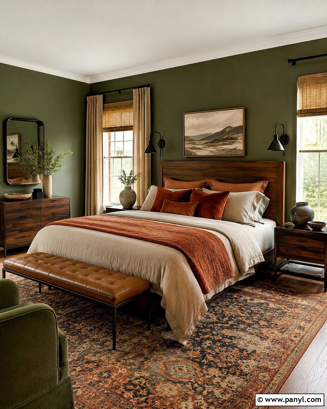 Dark Green Bedroom With Burnt Orange - 20 dark green moody bedroom ideas