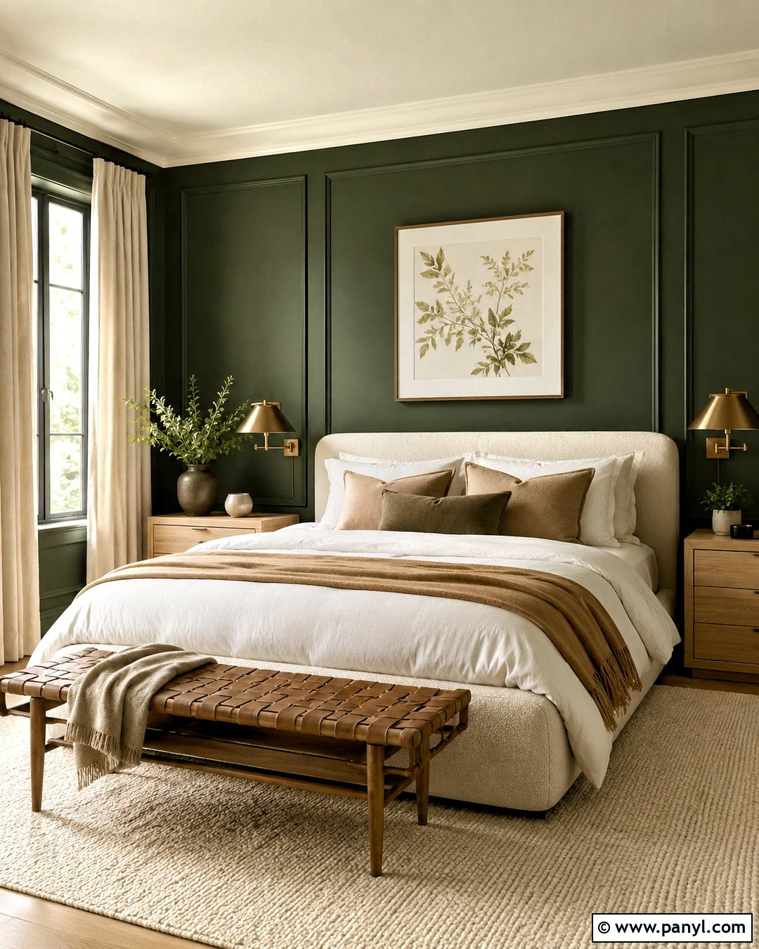Dark Green Bedroom With Cream Bedding - 20 dark green moody bedroom ideas