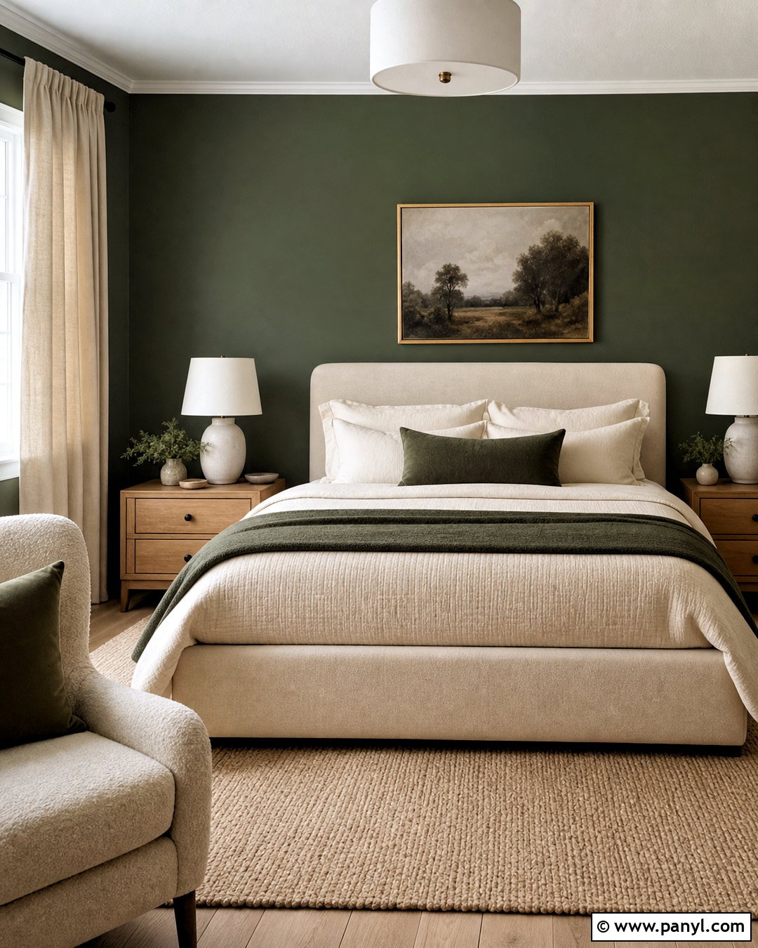 Dark Green Bedroom With Cream Bedding - 20 dark green interior ideas