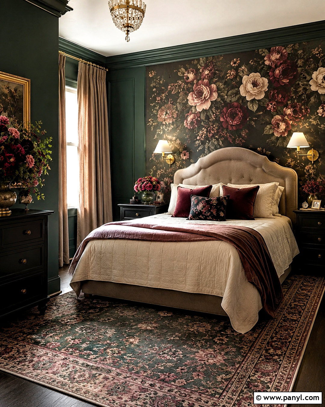 Dark Green Bedroom With Dark Floral Decor - 20 dark green moody bedroom ideas