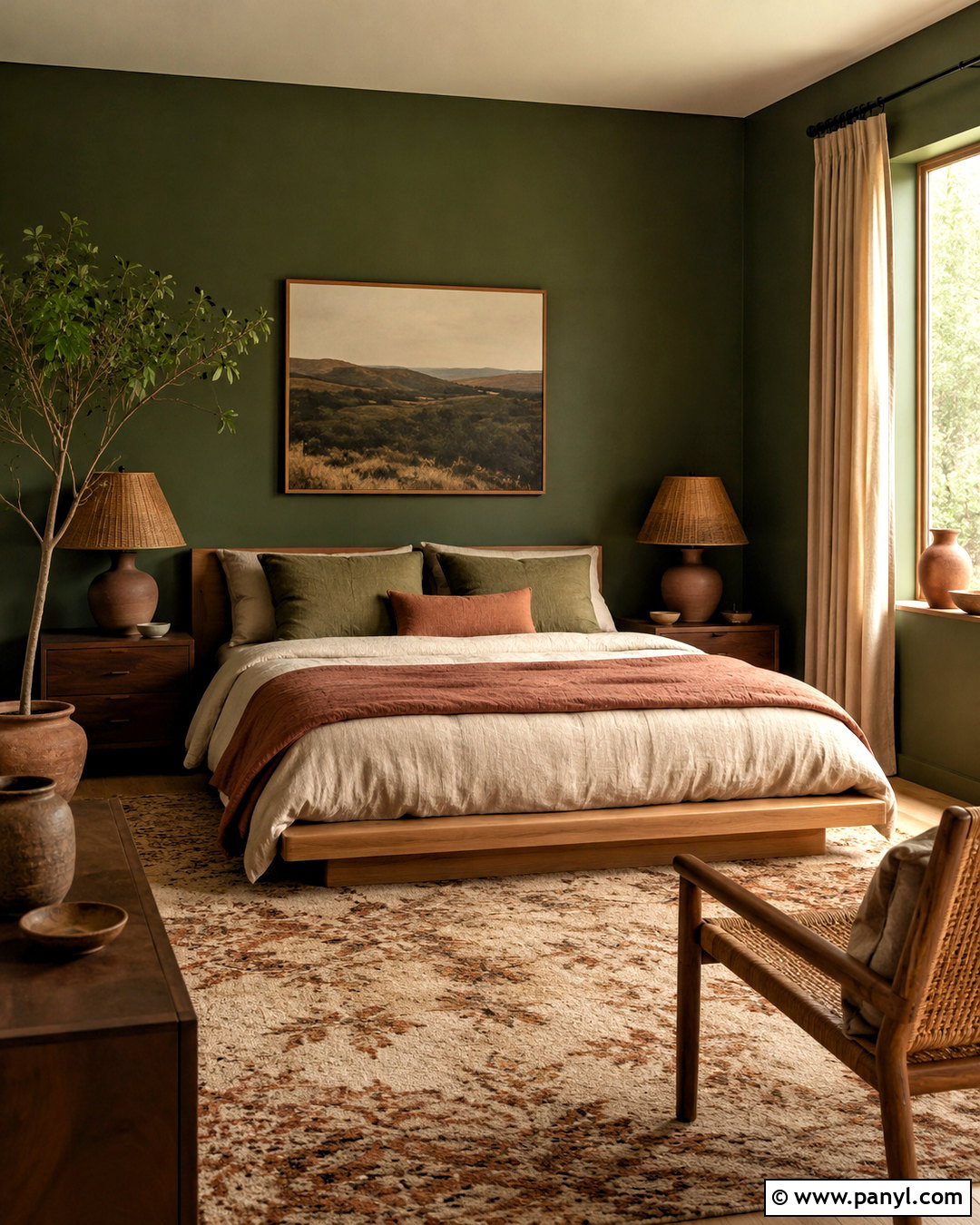 Dark Green Bedroom With Earth Tones - 20 dark green moody bedroom ideas