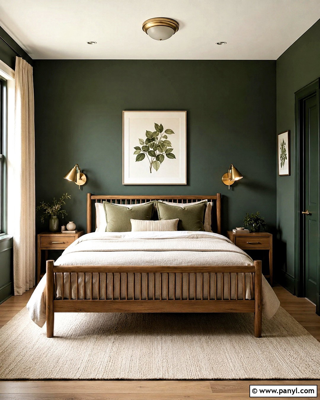 Dark Green Bedroom With Natural Wood - 20 dark painted bedrooms