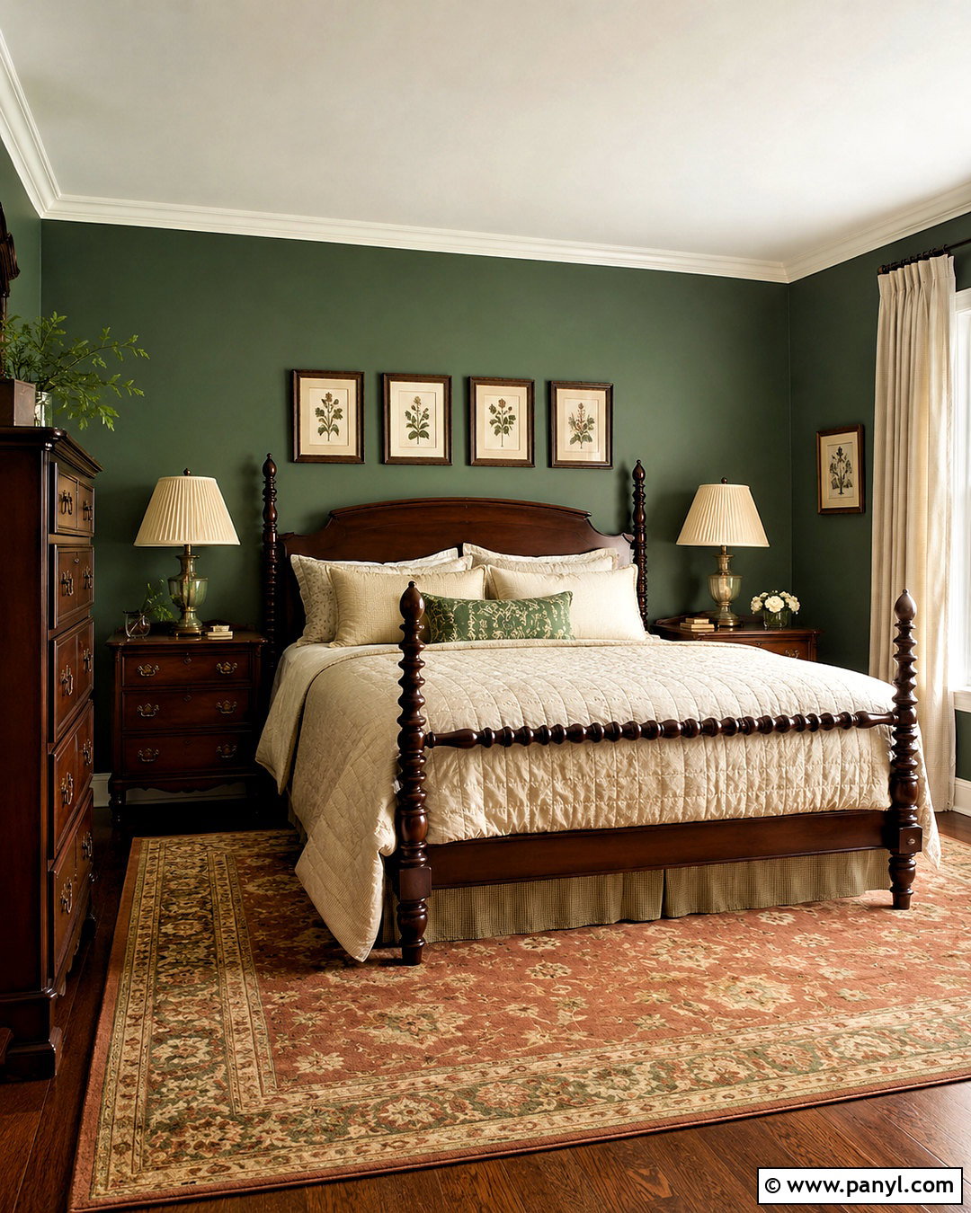 Dark Green Bedroom With Traditional Furniture - 20 dark painted bedrooms