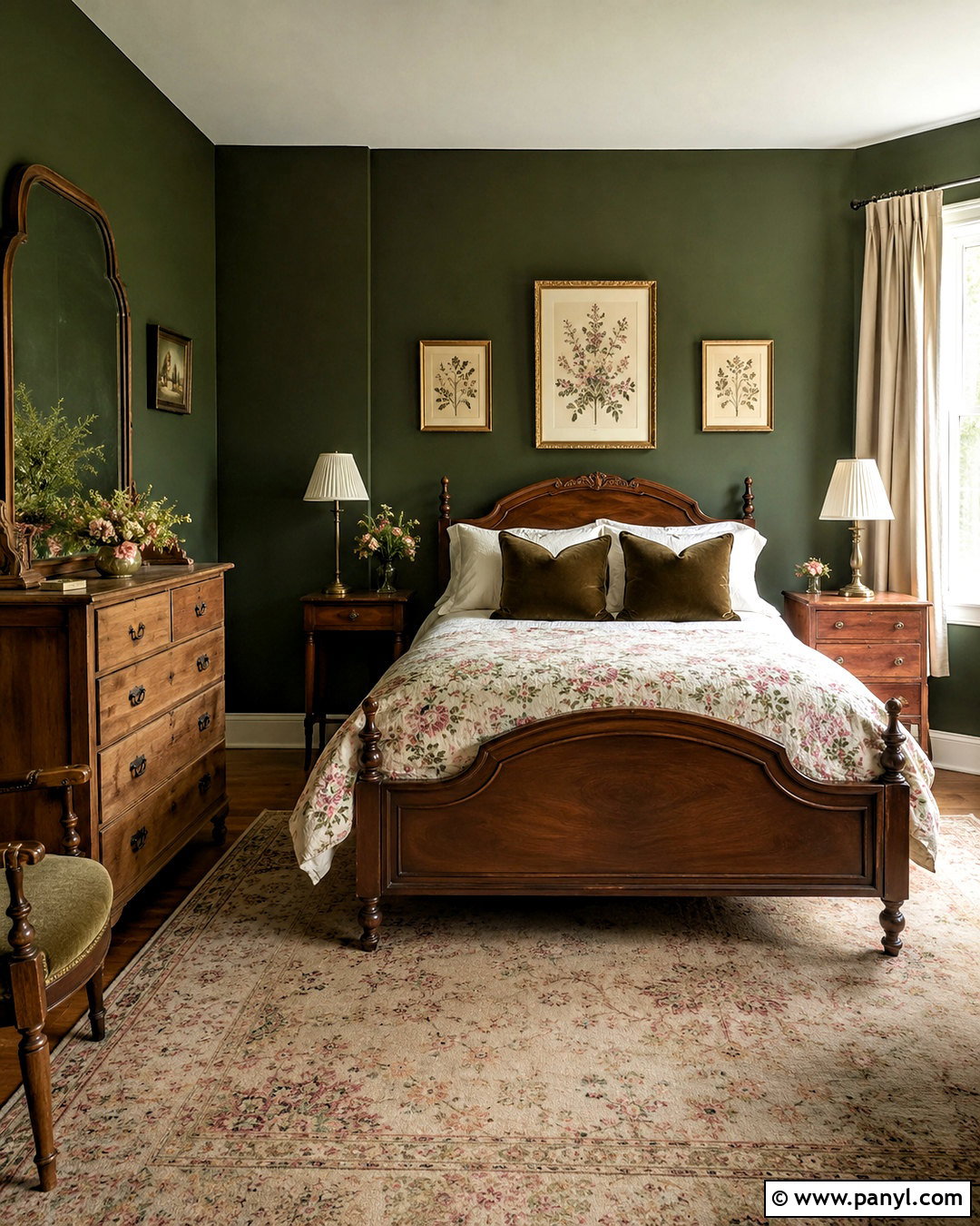 Dark Green Bedroom With Vintage Furniture - 20 dark green moody bedroom ideas