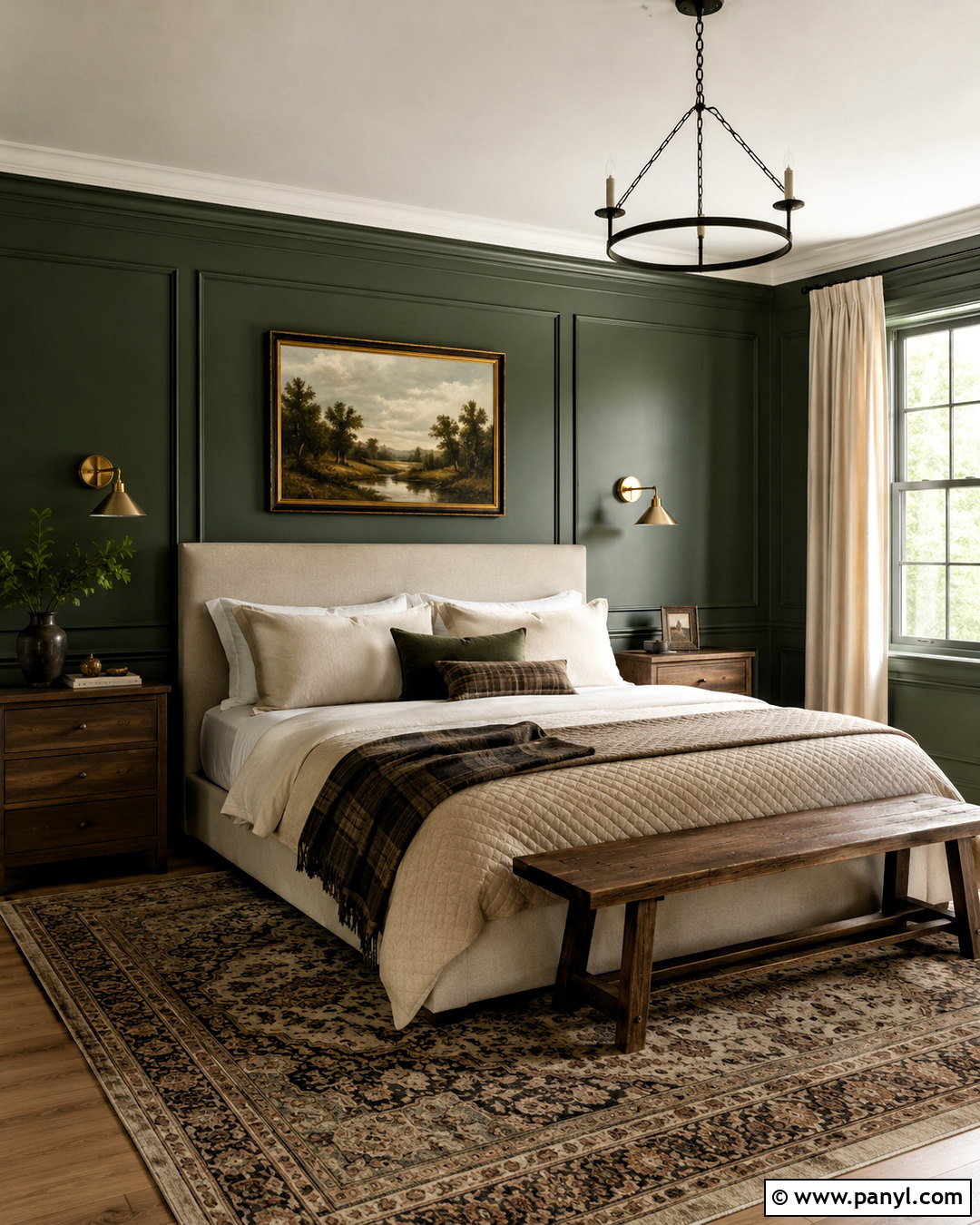 Dark Green Bedroom With Wall Paneling - 20 dark green bedroom aesthetic ideas