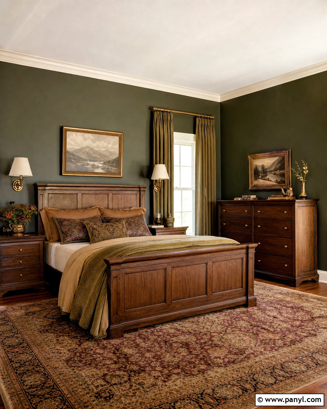 Dark Green Bedroom With Walnut Furniture - 20 dark green interior ideas