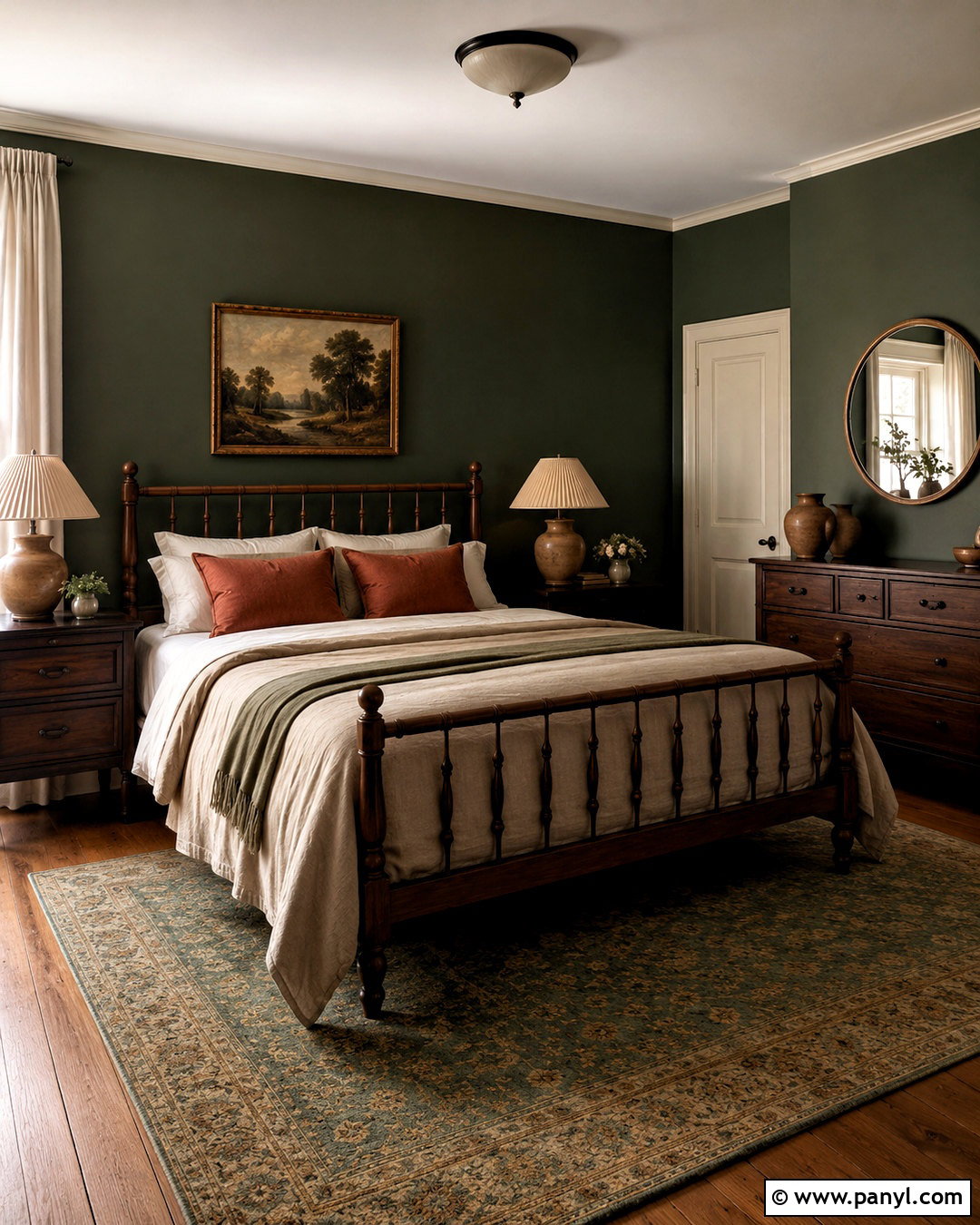 Dark Green Bedroom With Walnut Furniture - 20 dark green moody bedroom ideas