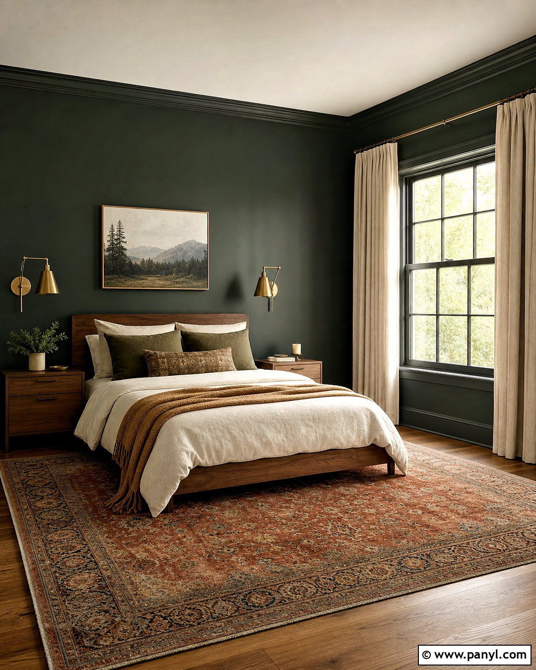 Dark Green Bedroom With Walnut Furniture - 20 dark green interior design ideas