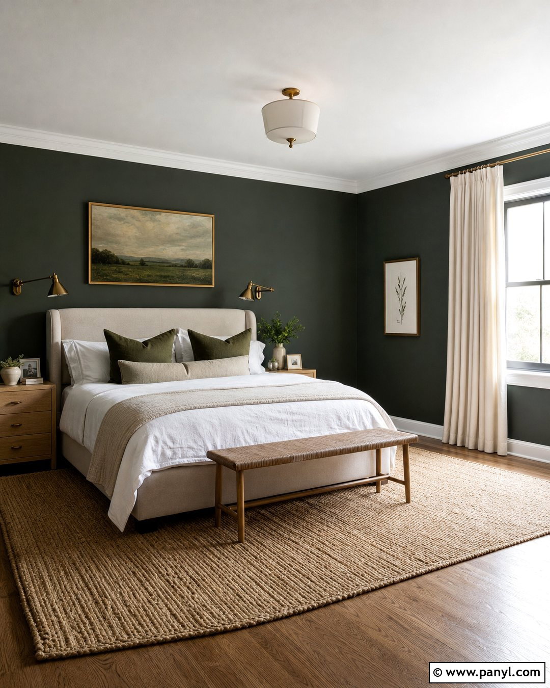 Dark Green Bedroom With White Bedding - 45 dark green walls