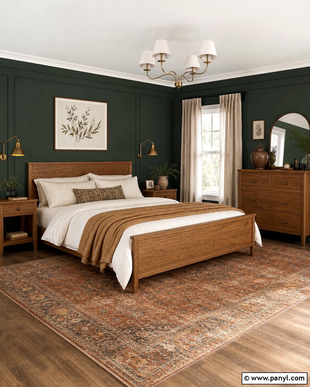Dark Green Bedroom With Wood Furniture - 45 dark green walls