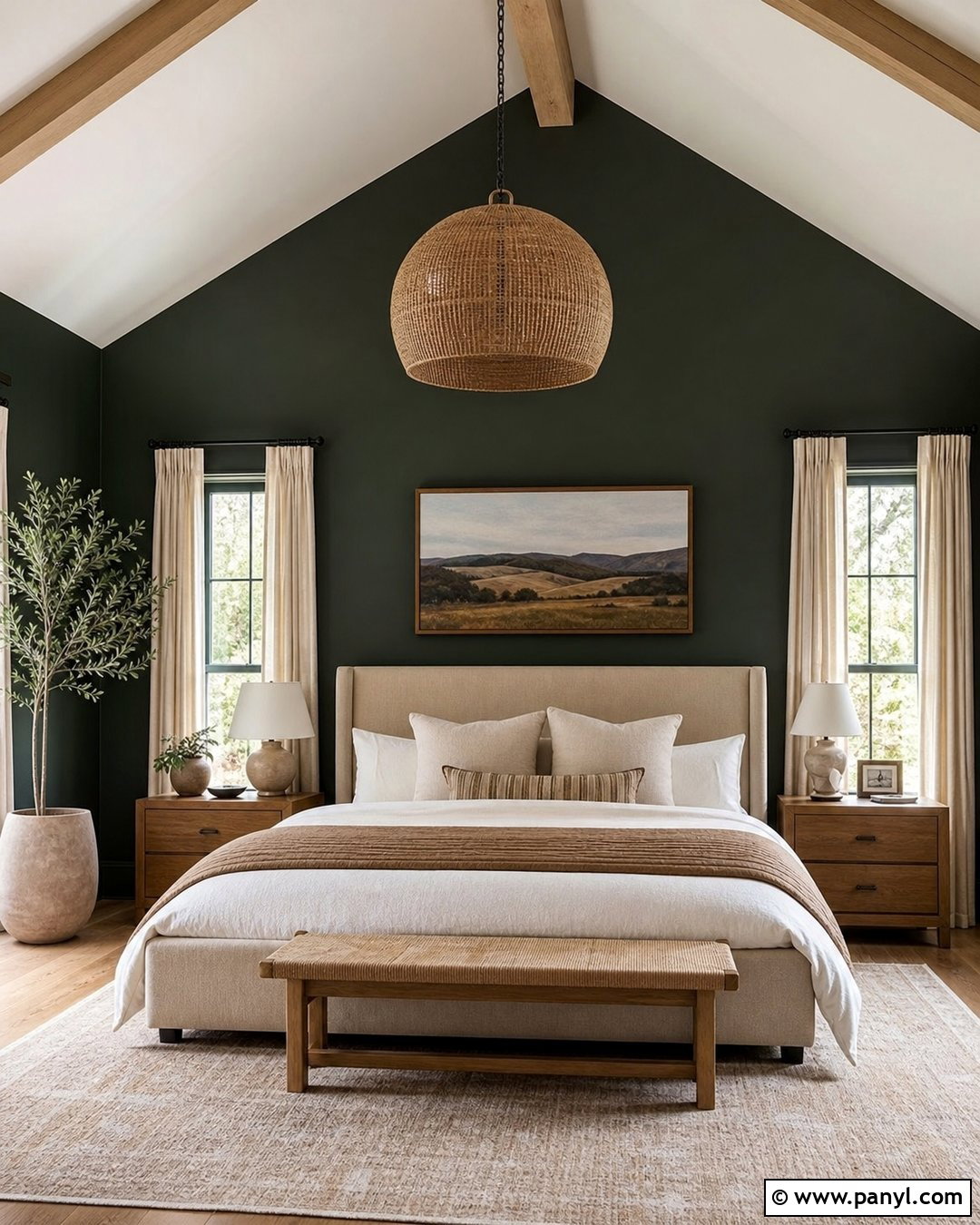 Dark Green Bedroom With a Vaulted Ceiling - 45 dark green walls