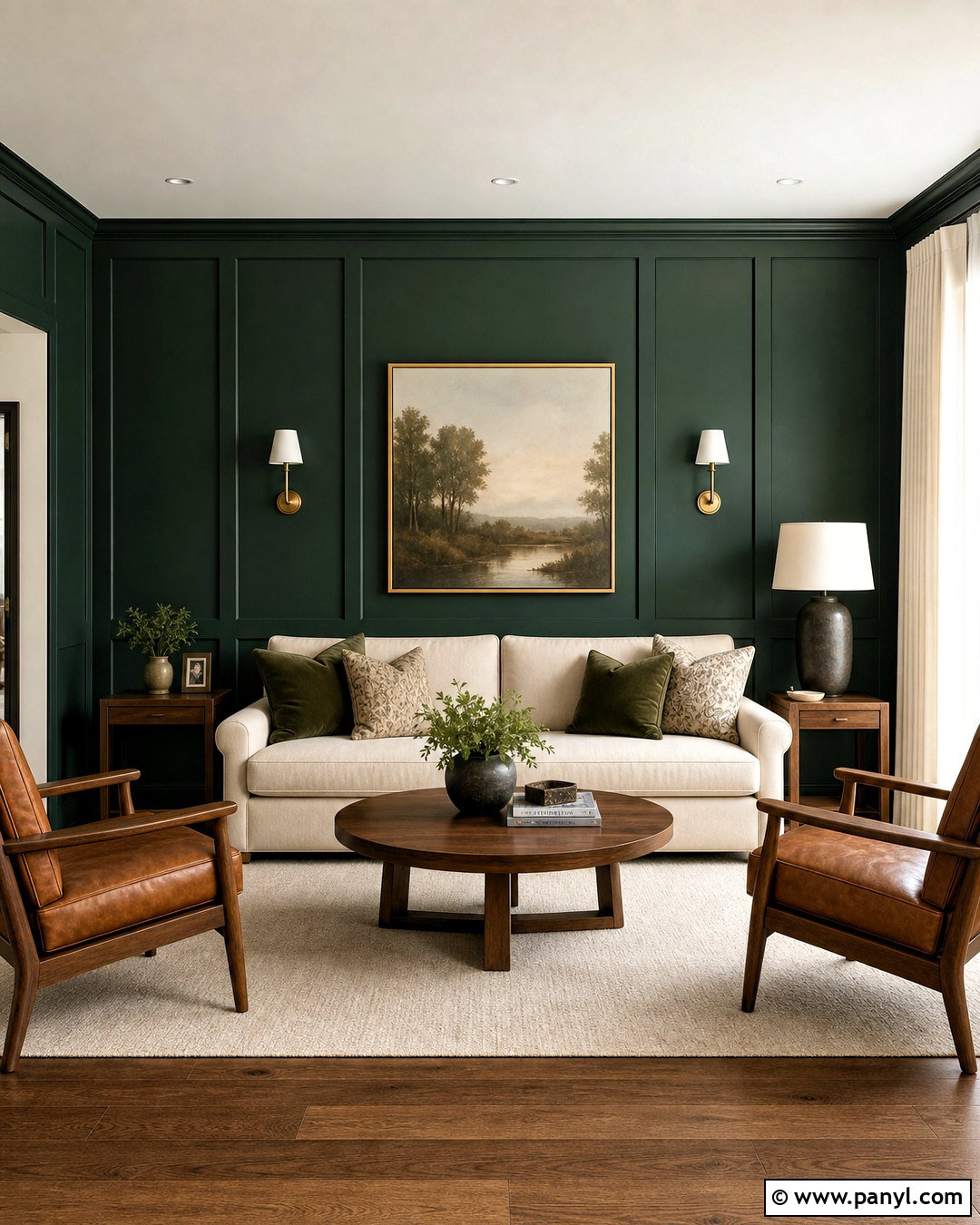 Dark Green Board And Batten Accent Wall - 20 dark green accent wall living room ideas
