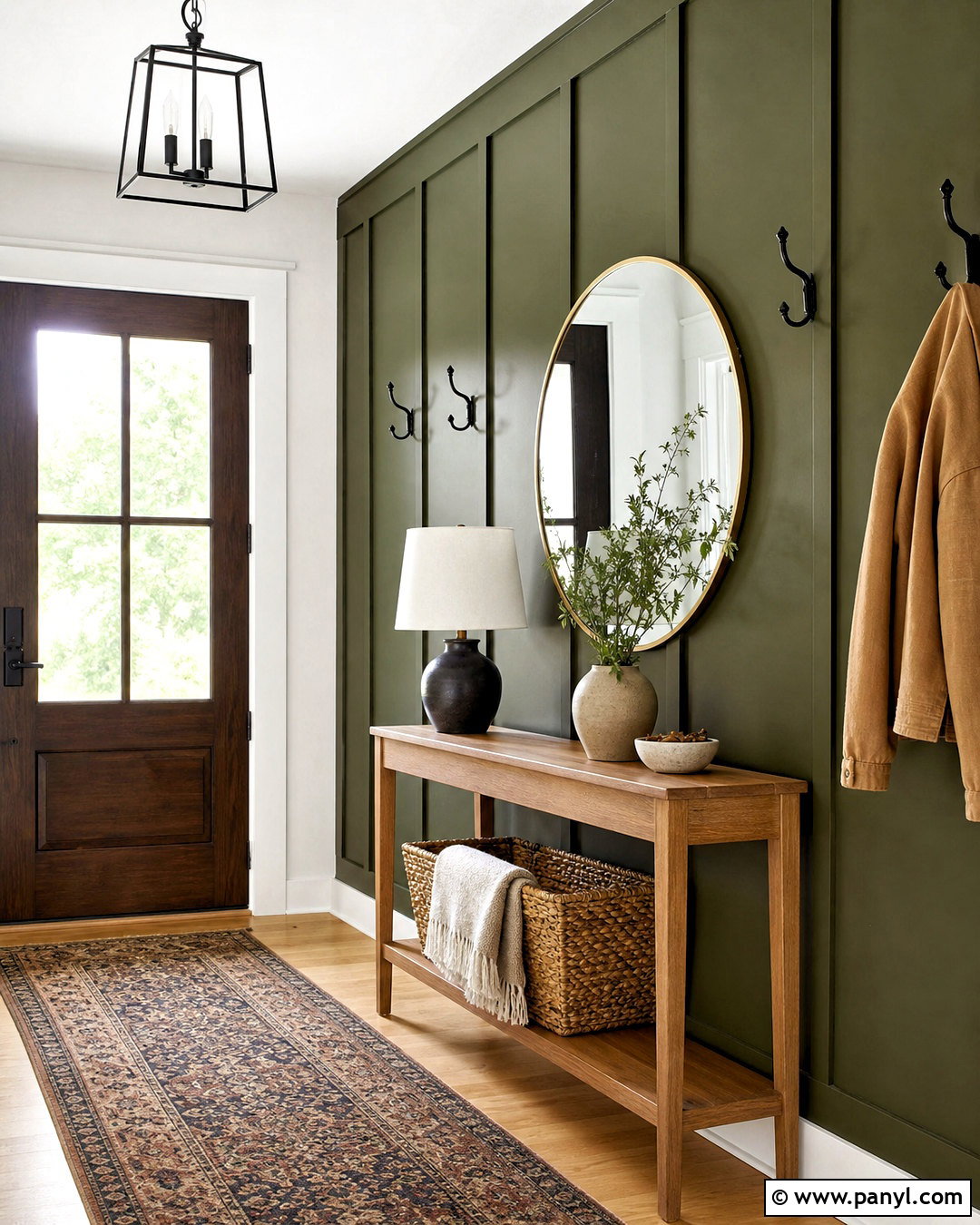Dark Green Board And Batten Entryway Accent Wall - 20 moody accent wall ideas