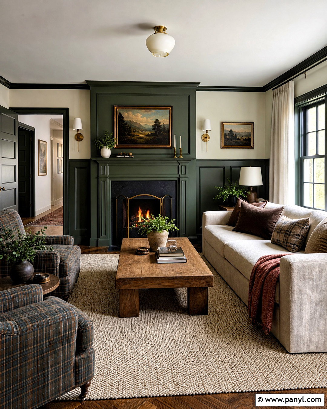 Dark Green Board And Batten Living Room - 20 dark green walls living room ideas