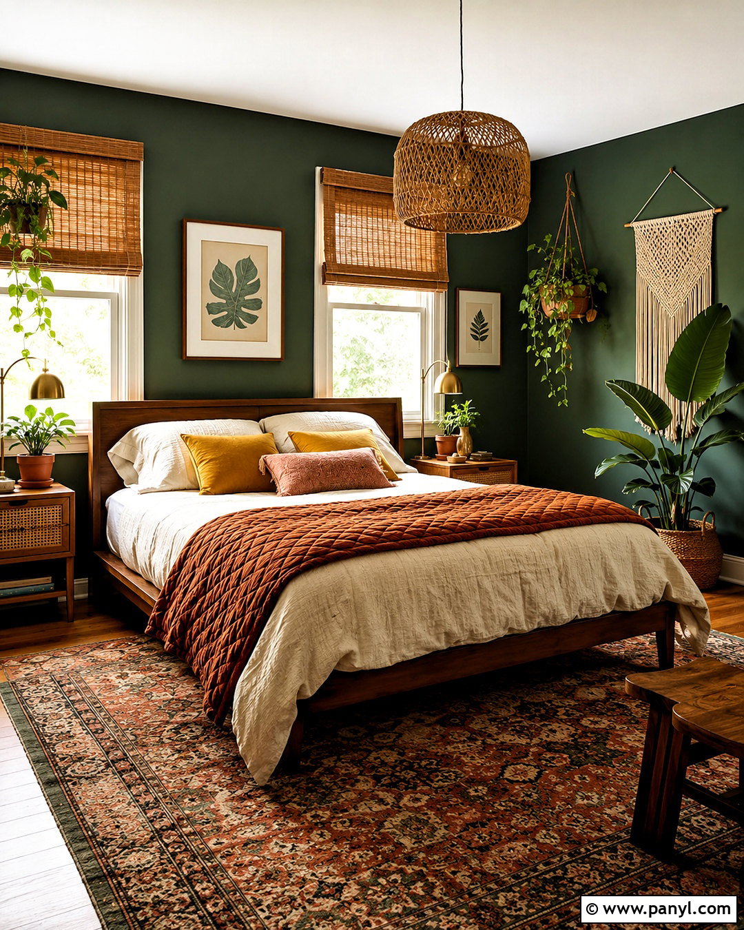 Dark Green Boho Bedroom - 20 dark green walls bedroom ideas