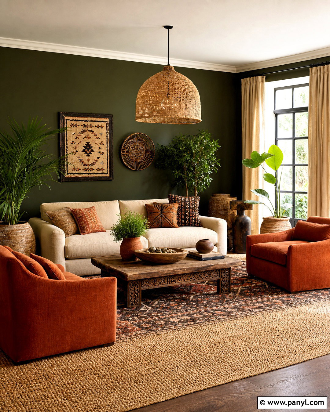Dark Green Boho Interior With Terracotta - 20 dark green interior ideas