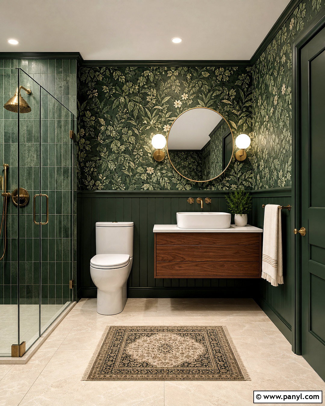 Dark Green Botanical Bathroom - 20 small dark green bathroom ideas