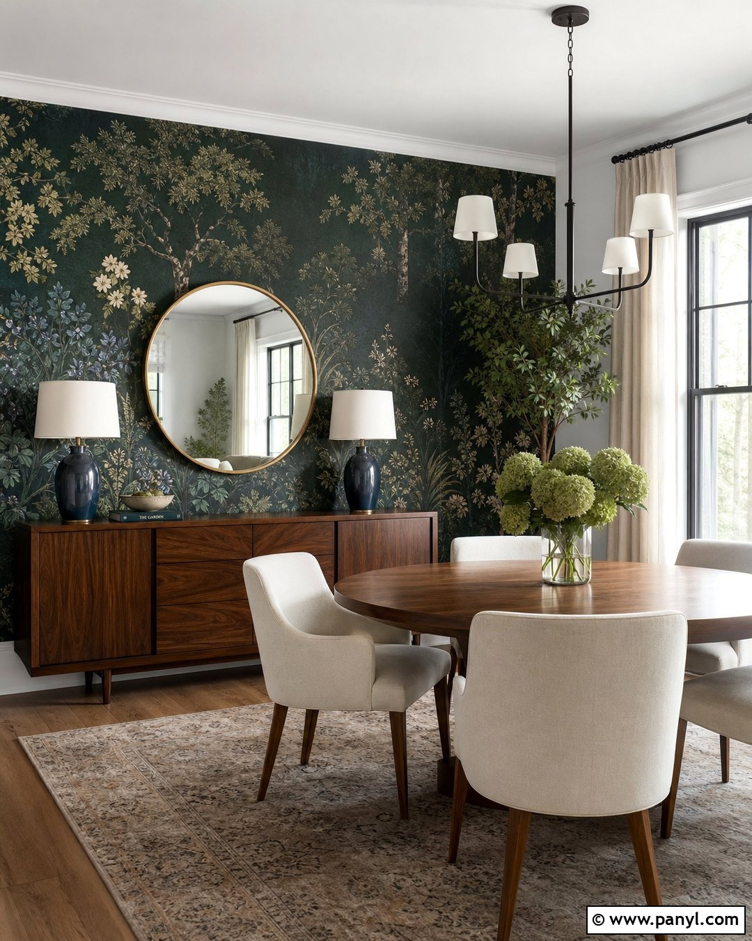 Dark Green Botanical Feature Wall - 30 dark green feature wall ideas