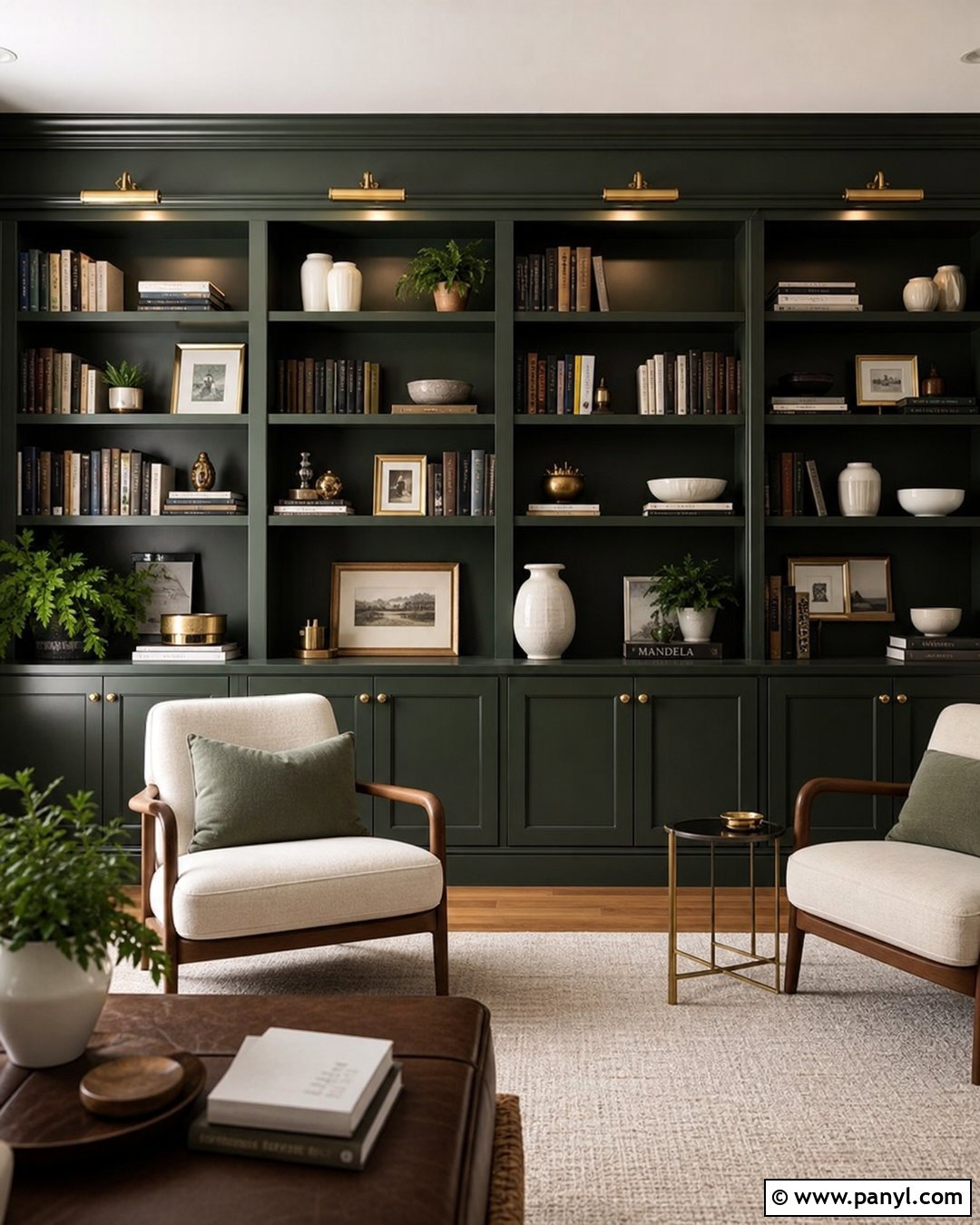 Dark Green Built-In Accent Wall - 45 dark green accent wall ideas