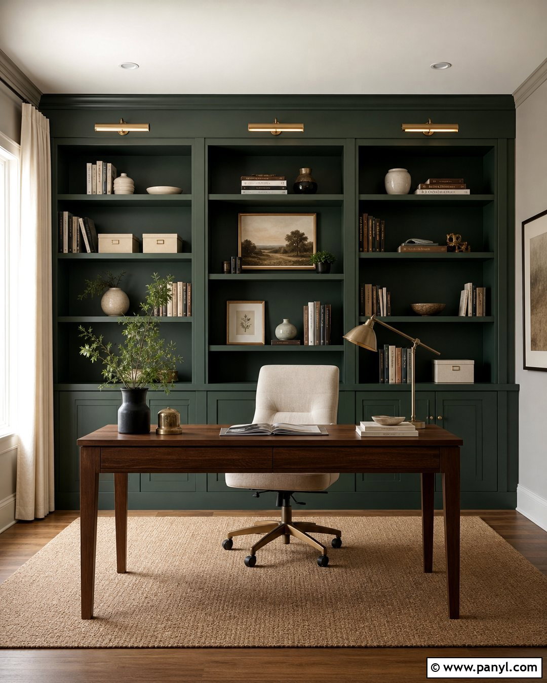 Dark Green Built-In Office Wall - 35 green accent walls