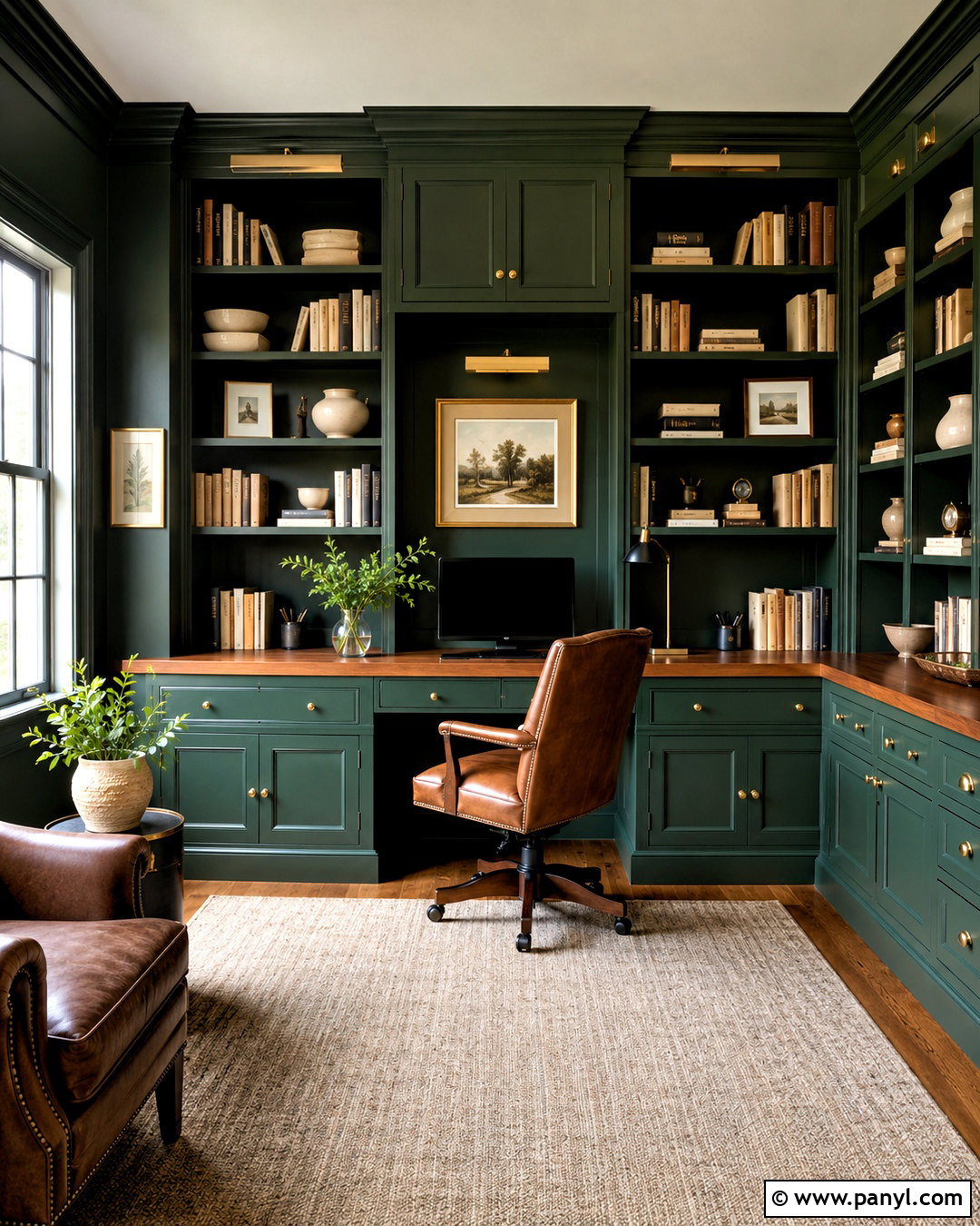Dark Green Built-In Office - 20 dark green office ideas