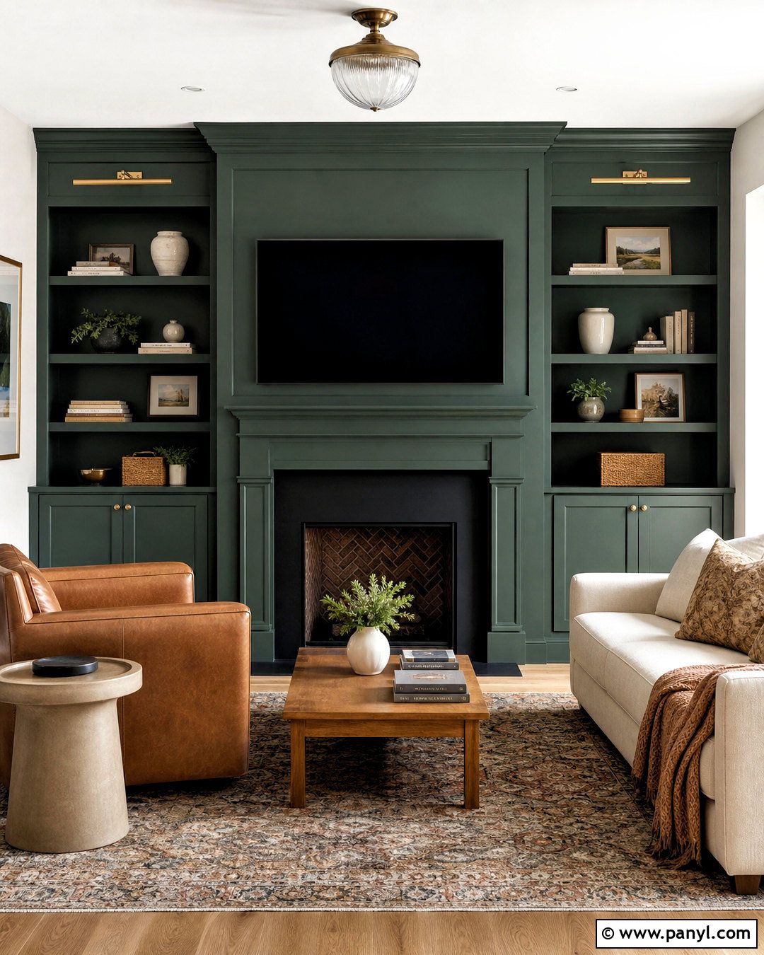 Dark Green Built-In Wall - 20 green statement wall ideas