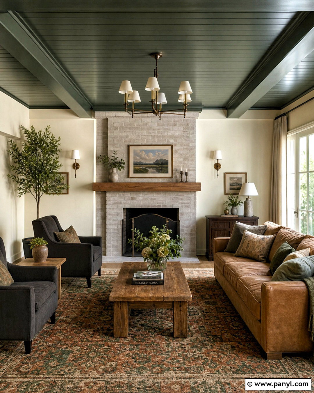 Dark Green Ceiling Fireplace Living Room - 20 green ceiling living room ideas