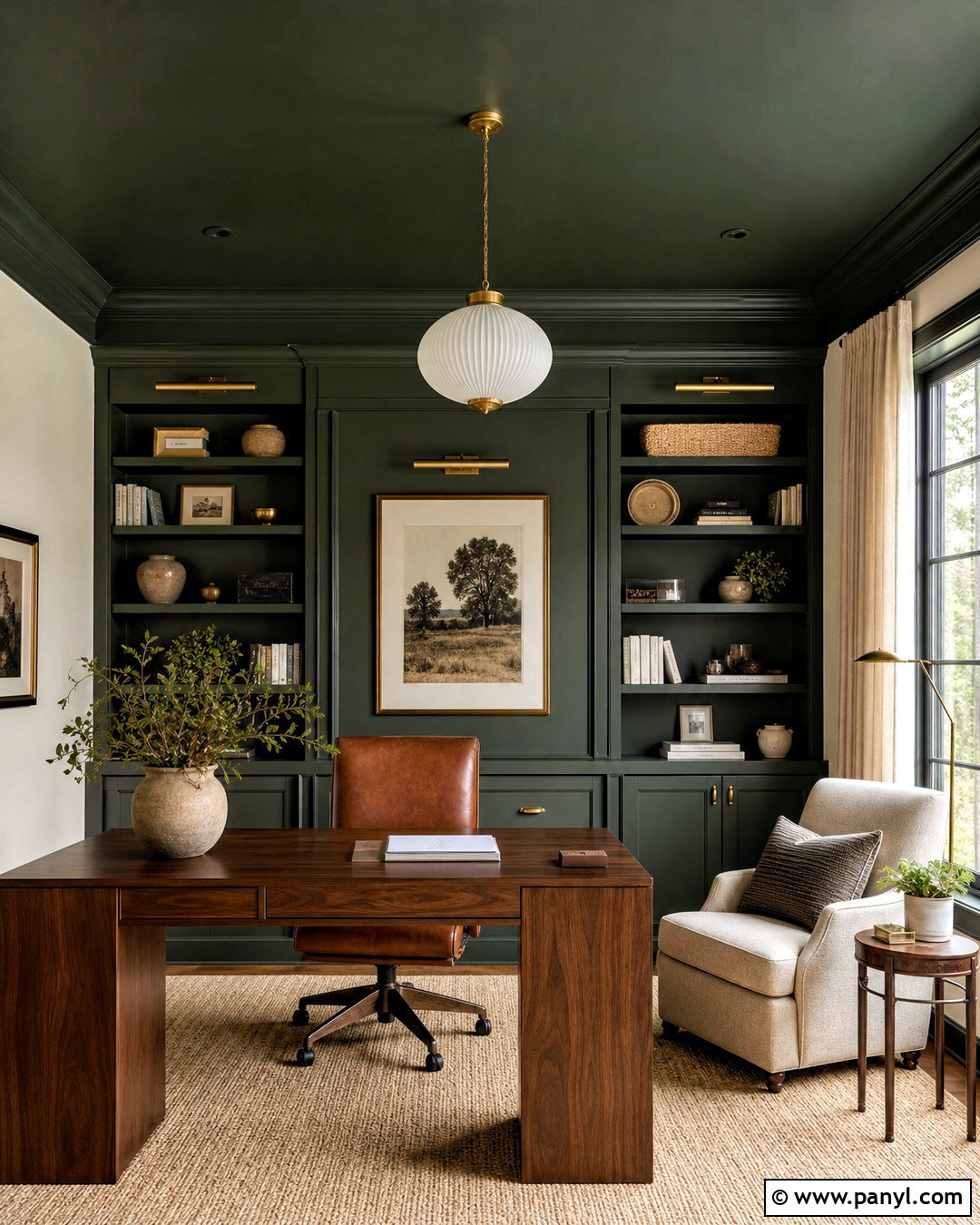 Dark Green Ceiling Home Office - 20 dark green ceiling ideas