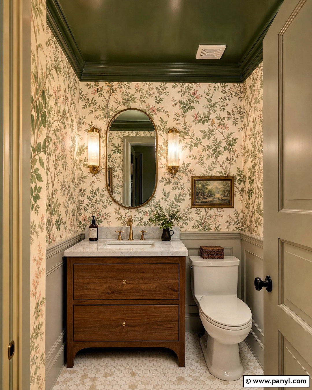 Dark Green Ceiling Powder Room - 20 dark green ceiling ideas
