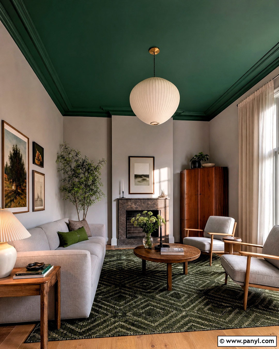 Dark Green Ceiling With Grey Walls - 20 dark green and grey living room ideas