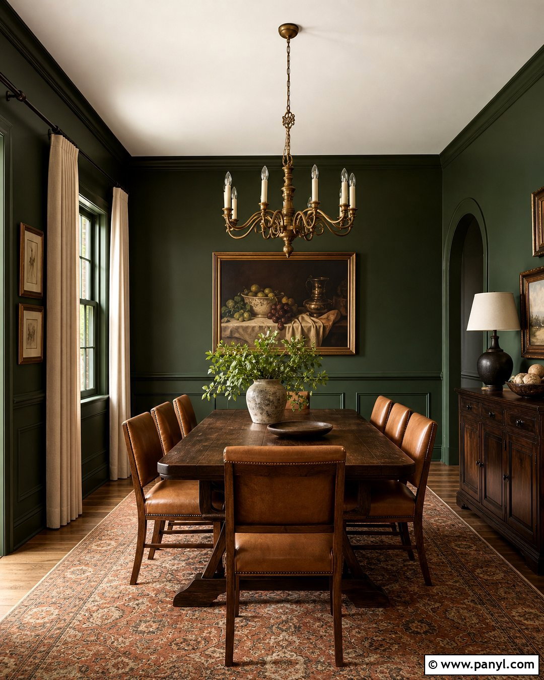 Dark Green Chair Rail In A Moody Dining Room - 20 Chair Rail Same Color As Wall Ideas