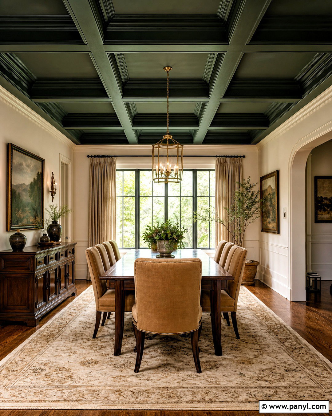Dark Green Coffered Ceiling - 20 dark green ceiling ideas