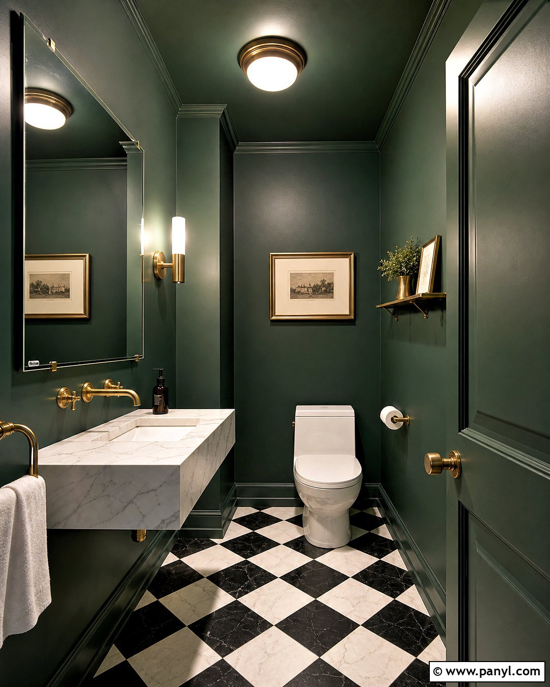 Dark Green Color-Drenched Bathroom - 20 small dark green bathroom ideas