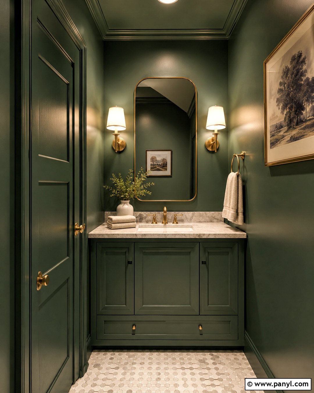 Dark Green Color Drenched Bathroom - 20 dark green bathroom decor ideas