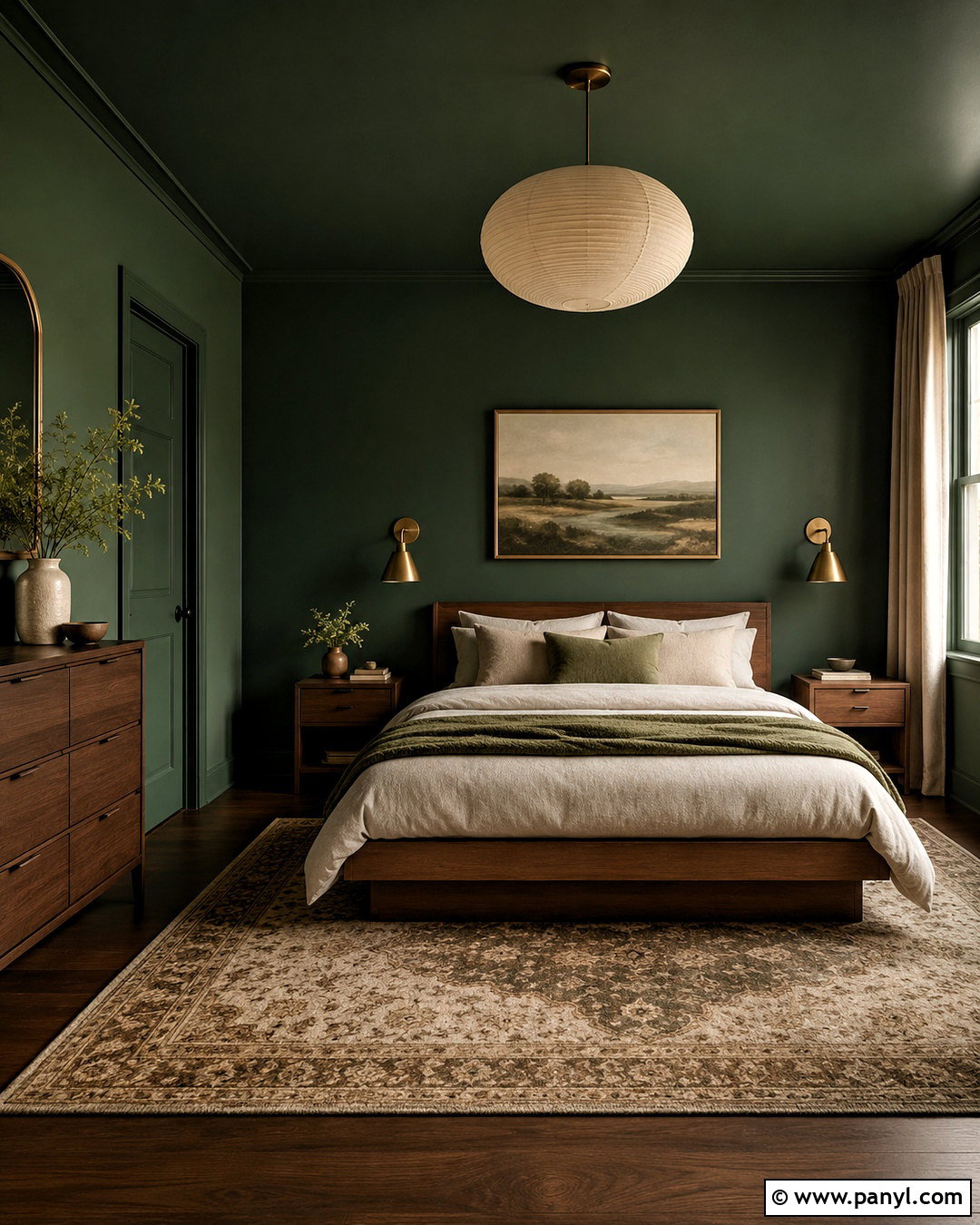 Dark Green Color Drenched Bedroom - 20 dark green moody bedroom ideas