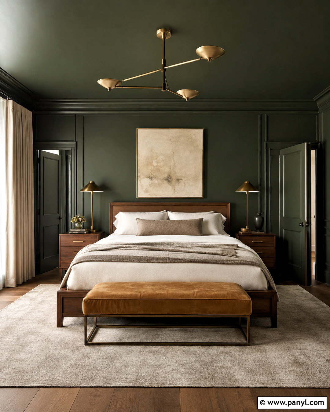 Dark Green Color Drenched Bedroom - 20 dark green walls bedroom ideas