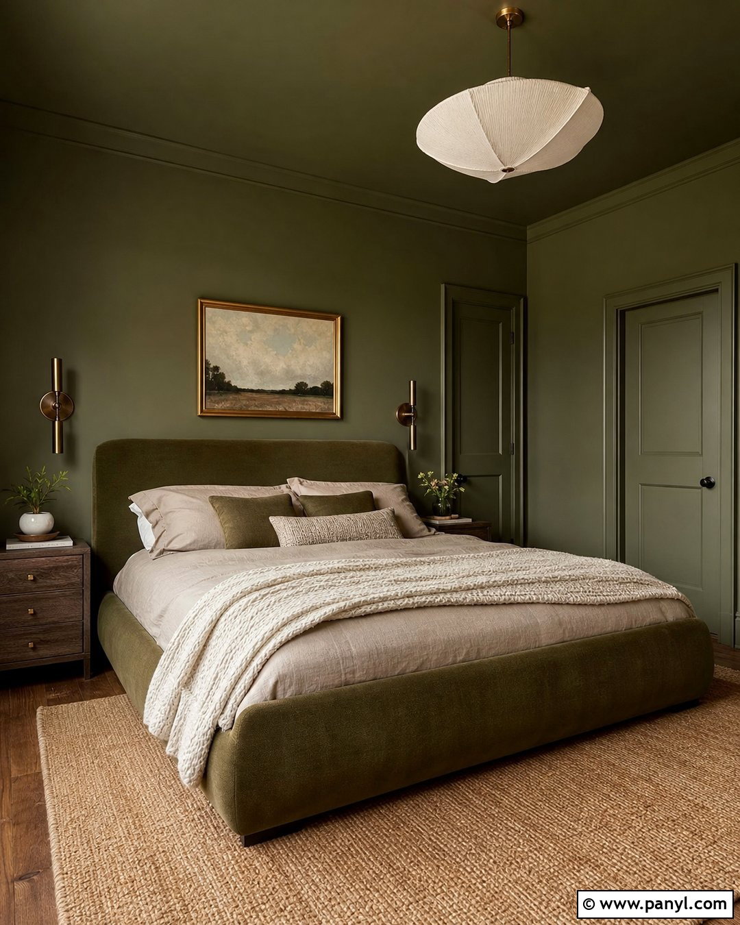 Dark Green Color Drenched Bedroom - 30 dark green wall color ideas