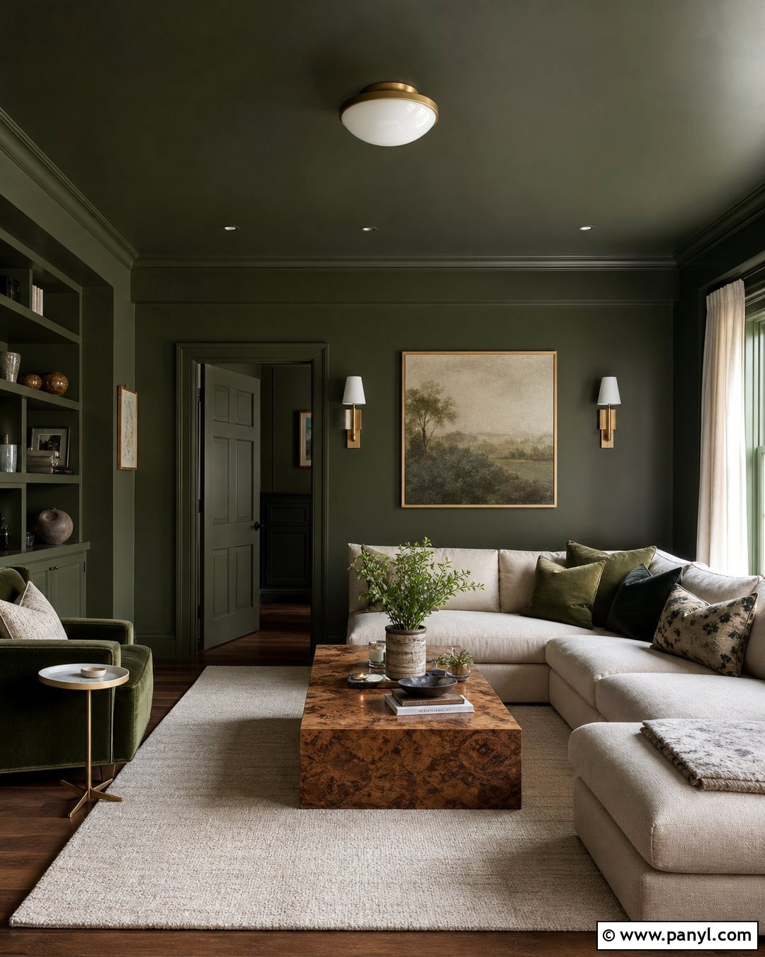 Dark Green Color-Drenched Living Room - 45 dark green walls