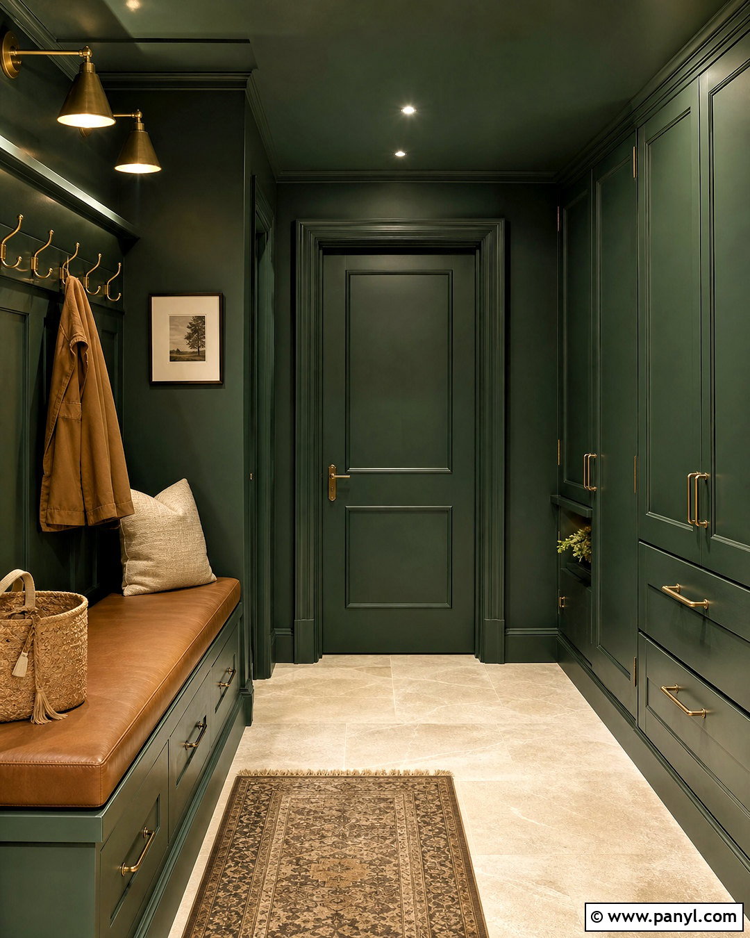 Dark Green Color Drenched Mudroom - 20 dark green mudroom ideas